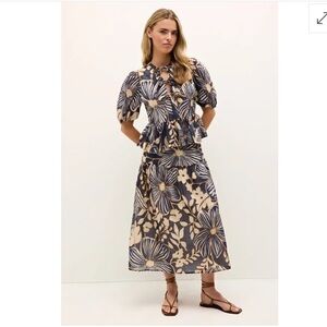 Marie Oliver Owens Floral Cotton Midi-Skirt - Moon Flower size 14